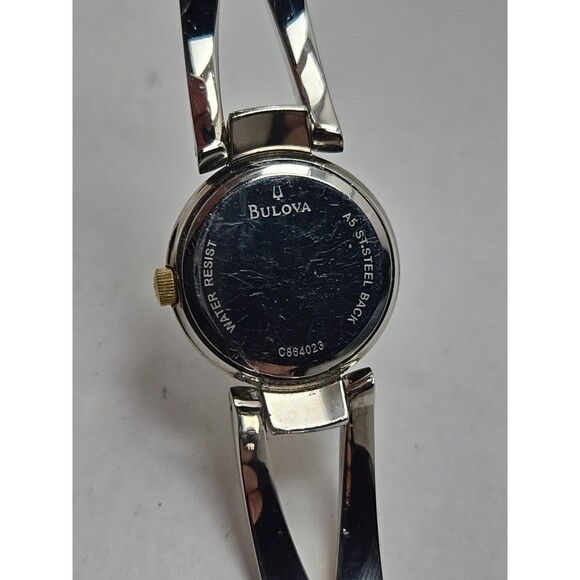 Bulova Ladies Two Tone Bangle Watch MOP Dial Quartz New Battery 22mm Dress Style - Picture 10 of 10